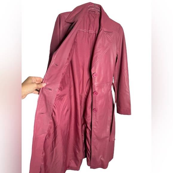 2ND DAY | Birger et Mikkelson 100% Lamb Leather Pink Belted Trench EU 34 XS - Picture 8 of 12